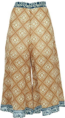 GURU SHOP Knöchellange Palazzohose, Weite Sommerhose, 7/8 Baumwoll Hosenrock, Hellbraun, Baumwolle, Size:M (38) von GURU SHOP