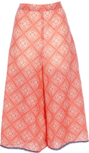 GURU SHOP Knöchellange Palazzohose, Weite Sommerhose, 7/8 Baumwoll Hosenrock, Lachsorange, Baumwolle, Size:S (36) von GURU SHOP