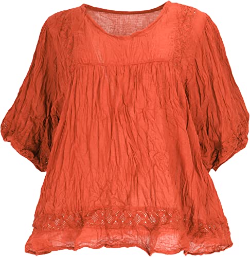 GURU SHOP Krinkelbluse, Weites Blusenshirt im Crash-Look, Damen, Orange, Baumwolle, Size:40 von GURU SHOP