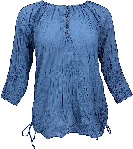 GURU SHOP Krinkelbluse zum Raffen, Blusenshirt, Krinkelbluse, Damen, Blau, Baumwolle, Size:38 von GURU SHOP