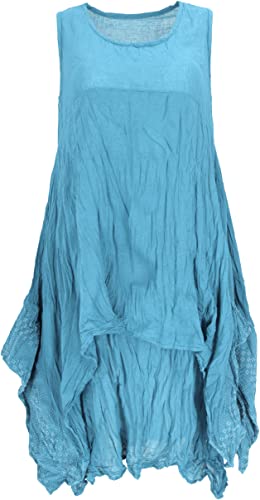 GURU SHOP Krinkelkleid, Lagenkleid, Midikleid, Sommerkleid für Starke Frauen, Strandkleid, Damen, Hellblau, Baumwolle, Size:44 von GURU SHOP