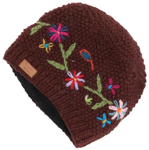 GURU SHOP Kurze Beanie Mütze, Bestickte Strickmütze, Nepalmütze, Wintermütze, Herren/Damen, Weinrot, Wolle, Size:One Size von GURU SHOP