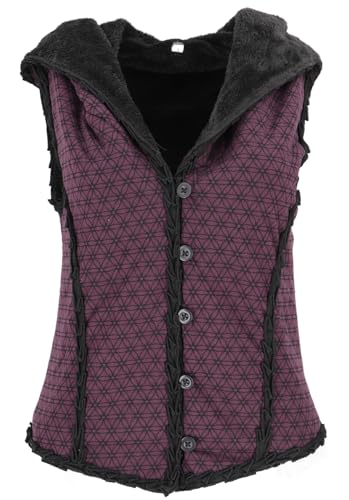 GURU SHOP Kurze Goa Weste mit Weiter, Flauschiger Kapuze `Flower of Life` - Violett, Damen, Baumwolle, Size:L von GURU SHOP
