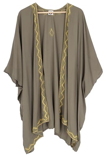 GURU SHOP Kurzer Bestickter Sommer Kimono, Kaftan, Strandkleid, Damen, Olive, Synthetisch, Size:44 von GURU SHOP