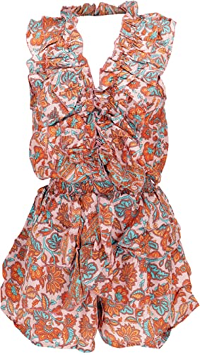 GURU SHOP Kurzer Luftiger Overall im Hippiestyle, Einteiler, Jumpsuit, Damen, Orange, Synthetisch, Size:38 von GURU SHOP