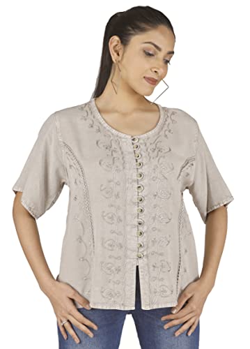 GURU SHOP Kurzes Blusentop Chic, Indische Hippie Bluse, Damen, Beige, Synthetisch, Size:42 von GURU SHOP