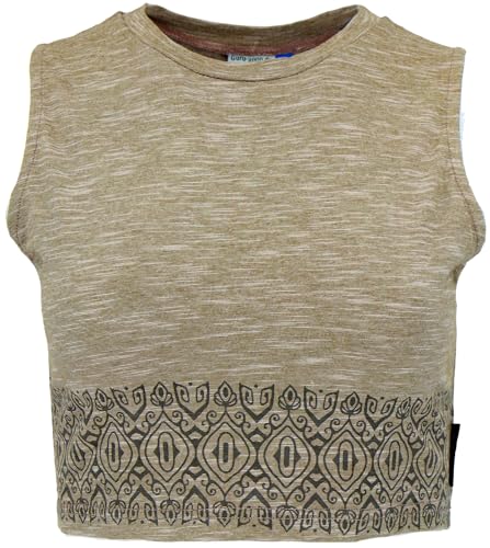 GURU SHOP Kurzes Top, Bedrucktes Yoga Top, Yogatop aus Bio-Baumwolle - Helles Olivgrün, Damen, Size:L von GURU SHOP