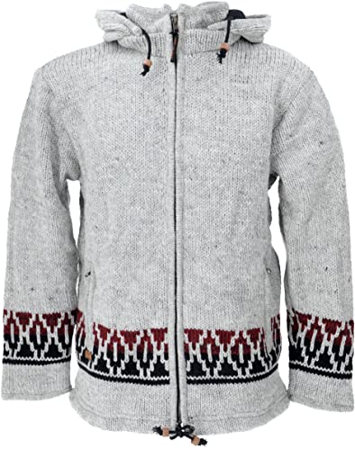 GURU SHOP Kuschelige, Gefütterte Strickjacke, Patchwork Wolljacke Nepaljacke - Modell 30, Grau, Wolle, Size:M (38) von GURU SHOP