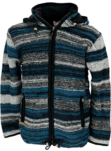 GURU SHOP Kuschelige Gefütterte Strickjacke, Gestreifte Wolljacke, Nepaljacke, Modell 15, Wolle, Size:XXL von GURU SHOP