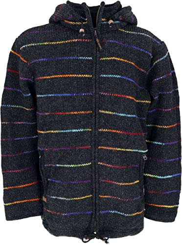 GURU SHOP Kuschelige Gefütterte Strickjacke, Gestreifte Wolljacke Nepaljacke, Modell 9, Wolle, Size:XL von GURU SHOP