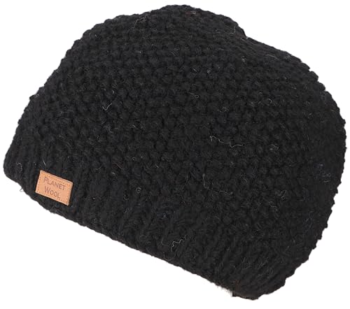 GURU SHOP Kuschelige Handgestrickte Wollmütze mit Perlmuster, Wintermütze, Herren/Damen, Schwarz, Wolle, Size:One Size von GURU SHOP