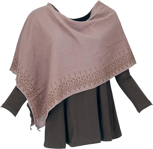 GURU SHOP Lagenlook Poncho, Bedruckter Leichter Poncho, Unikat Pixi Poncho, Damen, Taupe, Baumwolle, Size:40 von GURU SHOP