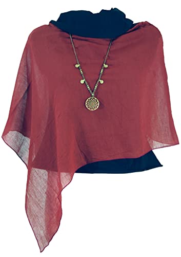 GURU SHOP Lagenlook Poncho, Leichter Poncho, Pixi Poncho, Damen, Rot, Baumwolle, Size:40 von GURU SHOP