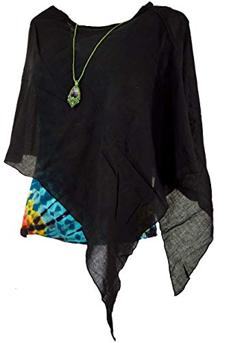 GURU SHOP Lagenlook Poncho, Leichter Poncho, Pixi Poncho, Damen, Schwarz, Baumwolle, Size:40 von GURU SHOP