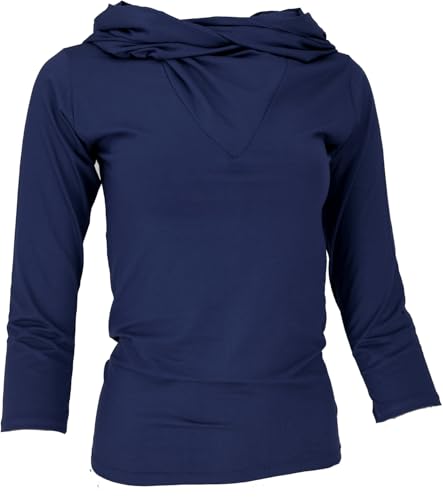 GURU SHOP Langarmshirt, Oberteil mit Raffinierter Schalkapuze, Dunkelblau, Synthetisch, Size:S (38) von GURU SHOP