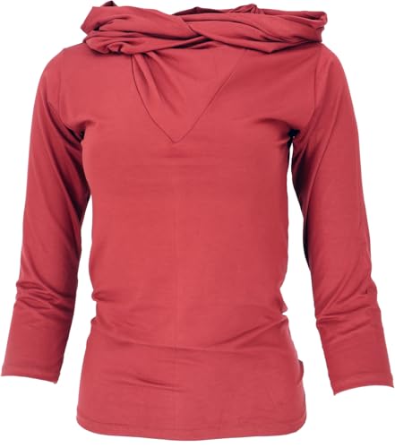 GURU SHOP Langarmshirt, Oberteil mit Raffinierter Schalkapuze, Ziegelrot, Synthetisch, Size:S (38) von GURU SHOP