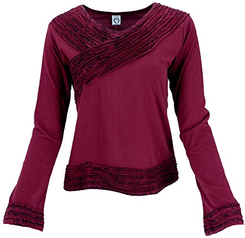 GURU SHOP Langarmshirt -chic, Mantra Shirt, Bordeauxrot, Baumwolle, Size:M (38) von GURU SHOP