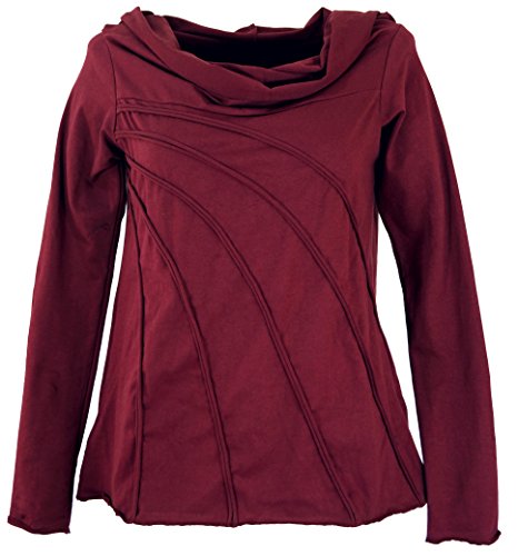 GURU SHOP Langarmshirt -chic mit Schalkapuze, Bordeaux, Baumwolle, Size:S/M (38) von GURU SHOP