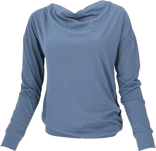 GURU SHOP Langarmshirt mit Wasserfallkragen, Yogashirt aus Bio-Baumwolle, Taubenblau, Size:M (38) von GURU SHOP