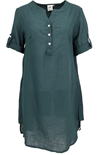 GURU SHOP Lange Baumwoll Blusentunika, Hemd-Tunika, Dunkelgrün, Baumwolle, Size:S (38) von GURU SHOP