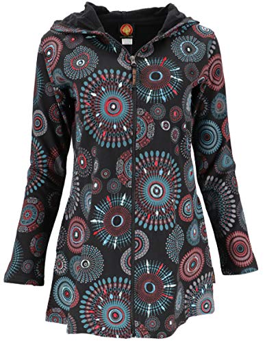 GURU SHOP Lange Hippie Chic Jacke, Bestickte Jacke, Schwarz/grau, Baumwolle, Size:S (36) von GURU SHOP