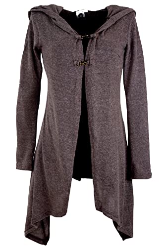 GURU SHOP Lange Strickjacke, Strickmantel mit Weiter Kapuze, Cappuccino, Baumwolle, Size:M/L (38) von GURU SHOP