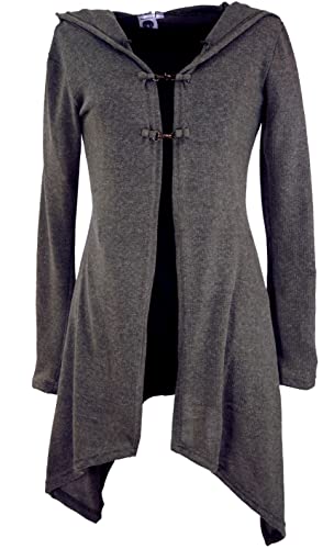 GURU SHOP Lange Strickjacke, Strickmantel mit Weiter Kapuze, Granitgrau, Baumwolle, Size:S/M (36) von GURU SHOP