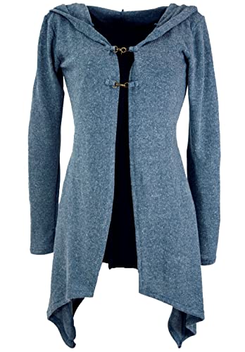 GURU SHOP Lange Strickjacke, Strickmantel mit Weiter Kapuze, Taubenblau, Baumwolle, Size:M/L (38) von GURU SHOP