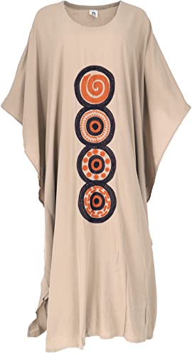 GURU SHOP Langes Besticktes Sommerkleid, Kaftan, Maxi Größe, Damen, Beige, Synthetisch, Size:One Size von GURU SHOP