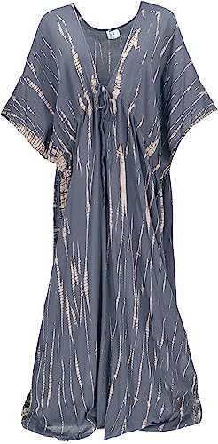 GURU SHOP Langer Plus Size Batik Kaftan, Strandkleid, Sommerkleid, Maxikleid für Starke Frauen, Damen, Taubengrau, Synthetisch, Size:44 von GURU SHOP