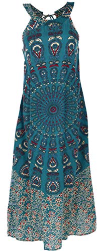 GURU SHOP Langes Sommerkleid, Indisches Maxikleid, Damen, Petrol, Synthetisch, Size:40 von GURU SHOP