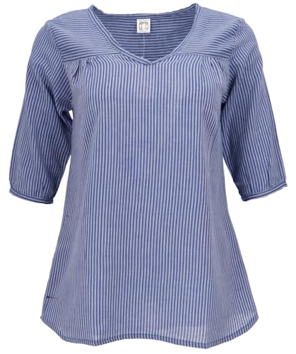 GURU SHOP Leichte Baumwollbluse, Gestreifte Boho Schlupfbluse mit V-Ausschnitt - Blau, Damen, Baumwolle, Size:XL von GURU SHOP