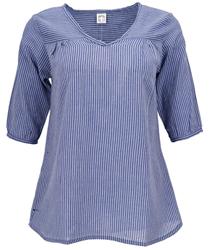 GURU SHOP Leichte Baumwollbluse, Gestreifte Schlupfbluse mit V-Ausschnitt, Blau, Baumwolle, Size:S (36) von GURU SHOP