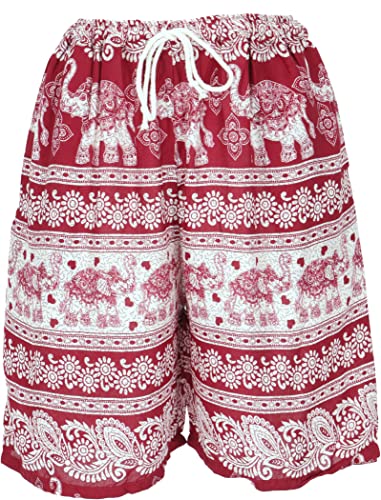 GURU SHOP Leichte Shorts, Kurze Unisex Hose mit Elefanten-Print, Damen, Rot, Synthetisch, Size:38 von GURU SHOP