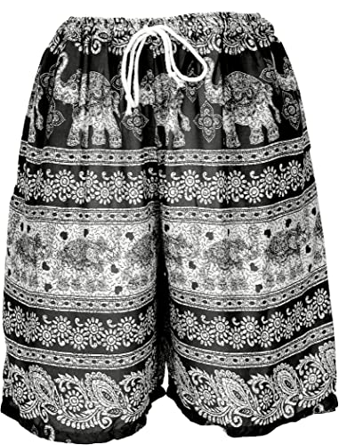 GURU SHOP Leichte Shorts, Kurze Unisex Hose mit Elefanten-Print, Damen, Schwarz, Synthetisch, Size:38 von GURU SHOP