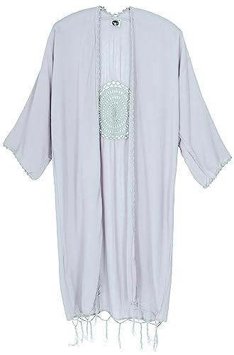 GURU SHOP Leichter Kaftan, Besticktes Offenes Strandkleid, Ibiza Kimono, Damen, Rauchgrau, Synthetisch, Size:40 von GURU SHOP