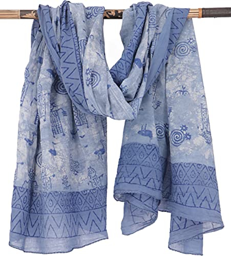 GURU SHOP Leichter Pareo, Sarong, Handbedrucktes Baumwolltuch, Herren/Damen, Blau Kombination 16, Baumwolle, Size:One Size, 160x100 cm von GURU SHOP