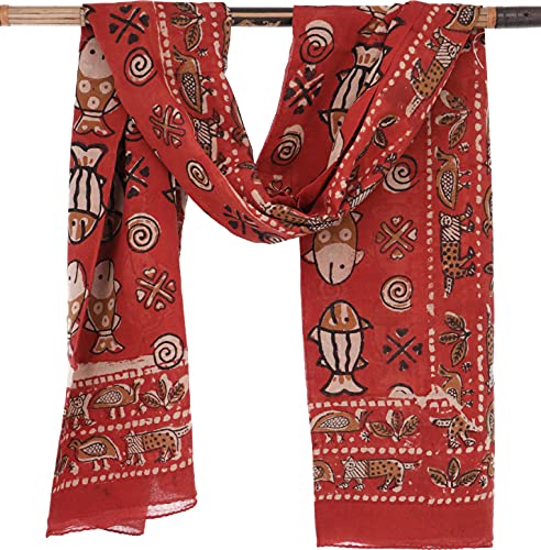 GURU SHOP Leichter Pareo, Sarong, Handbedrucktes Baumwolltuch, Herren/Damen, rot Kombination 18, Baumwolle, Size:One Size, 190x120 cm von GURU SHOP