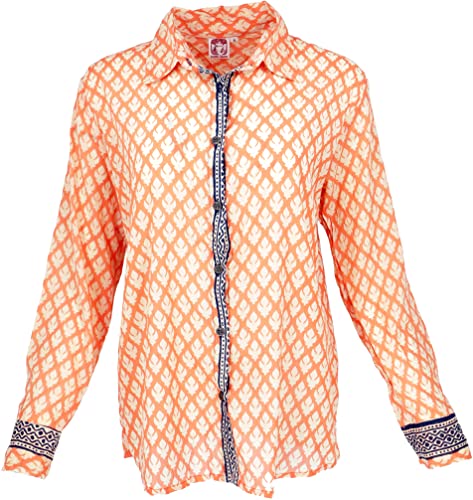 GURU SHOP Leichtes Unisex Baumwollhemd, Hemdbluse, Orange/blau, Synthetisch, Size:L (40) von GURU SHOP