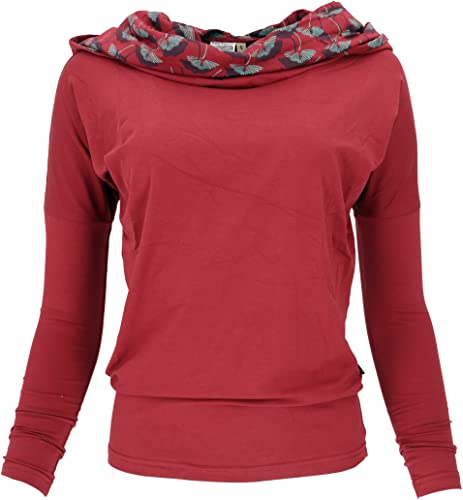 GURU SHOP Lockeres Longshirt aus Bio-Baumwolle, Shirt Schalkapuze, Rot, Size:XL (42) von GURU SHOP