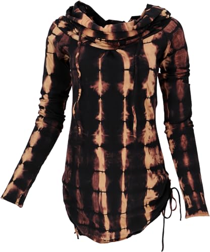 GURU SHOP Longshirt, Minikleid mit Weiter Schalkapuze - Schwarz/Batik, Damen, Baumwolle, Size:S von GURU SHOP