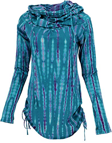 GURU SHOP Longshirt, Minikleid mit Weiter Schalkapuze, Türkisblau/Batik, Baumwolle, Size:S (36) von GURU SHOP