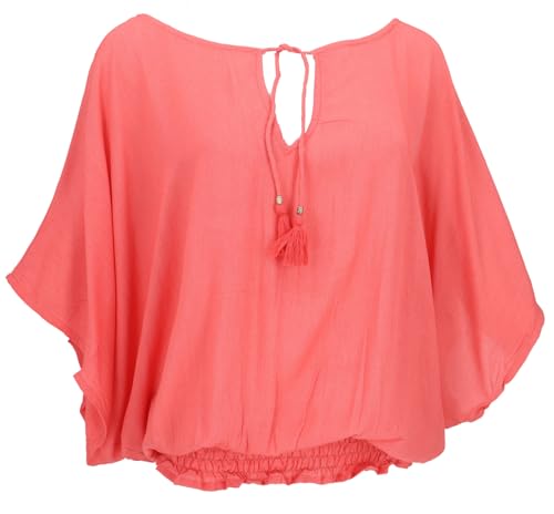 GURU SHOP Luftige Boho Bluse, Maxibluse mit Fledermaus Ärmeln - Lachsorange, Damen, Synthetisch von GURU SHOP