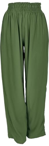 GURU SHOP Luftige Boho Hose, Weite Basic Sommerhose - Grün, Damen, Synthetisch, Size:M von GURU SHOP