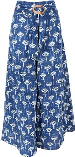 GURU SHOP Luftige Sommerhose mit Kokosschnalle, Palazzohose, Weite Baumwollhose, Blau, Baumwolle, Size:S (36) von GURU SHOP