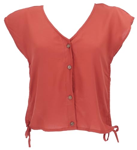 GURU SHOP Luftiges Boho Blusentop, Basic Sommertop mit Raffiniertem Rückenausschnitt - Rostorange, Damen, Synthetisch, Size:L von GURU SHOP