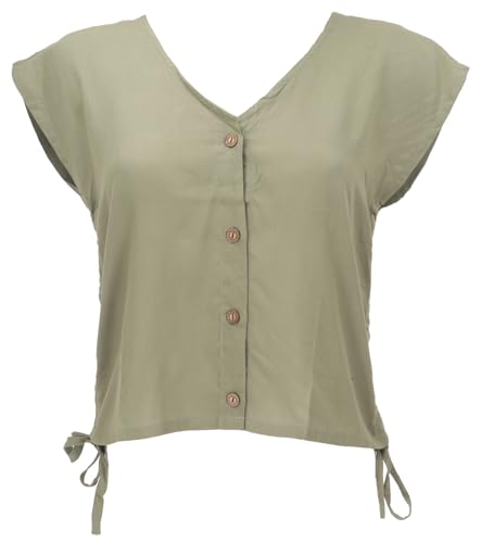 GURU SHOP Luftiges Boho Blusentop, Basic Sommertop mit Raffiniertem Rückenausschnitt - Salbei, Damen, Synthetisch, Size:L von GURU SHOP