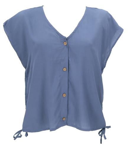 GURU SHOP Luftiges Boho Blusentop, Basic Sommertop mit Raffiniertem Rückenausschnitt - Taubenblau, Damen, Synthetisch, Size:M von GURU SHOP