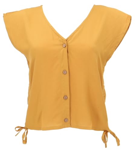 GURU SHOP Luftiges Boho Blusentop, Basic Sommertop mit Raffiniertem Rückenausschnitt - Kurkuma, Damen, Synthetisch, Size:L von GURU SHOP