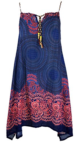 GURU SHOP Mandala Midikleid, Trägerkleid, Strandkleid für Starke Frauen, Damen, Blau/Fuchsia, Synthetisch, Size:One Size von GURU SHOP